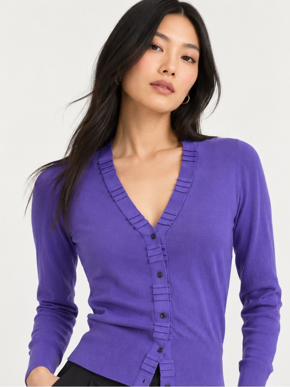 Elie Tahari Purple Ruffle Trim Cardigan Estimated XS